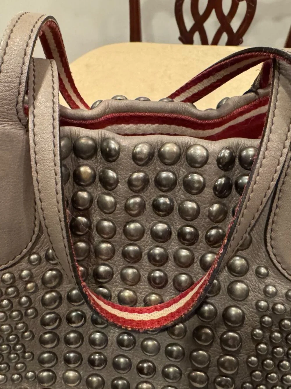 Bally Limited Release Macy Studded Leather Tote Grey Luxury - Picture 9 of 16